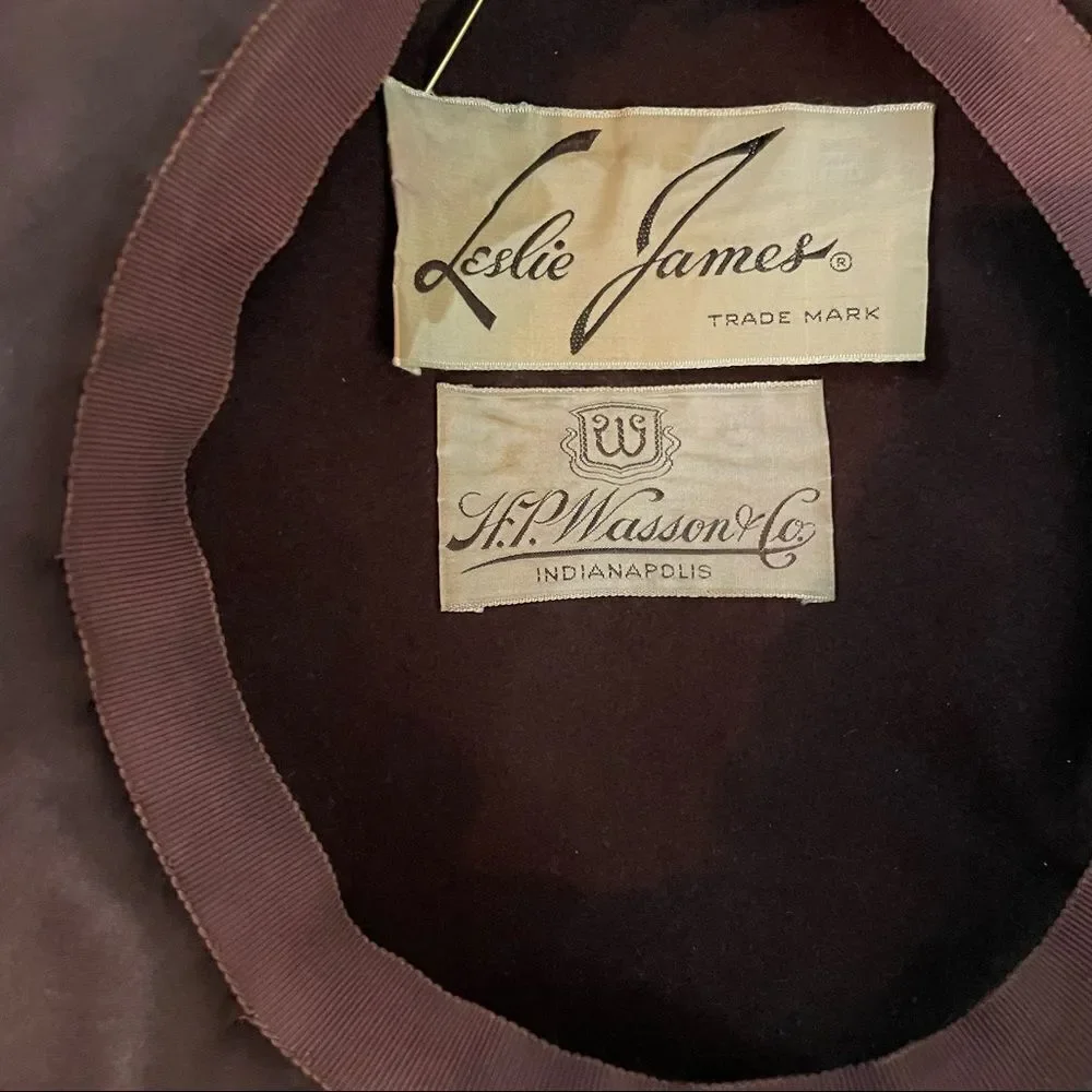 Vintage 1940s Bronze Satin Dish Hat with Golden Cloisonné Hat Pin - Picture 7 of 12